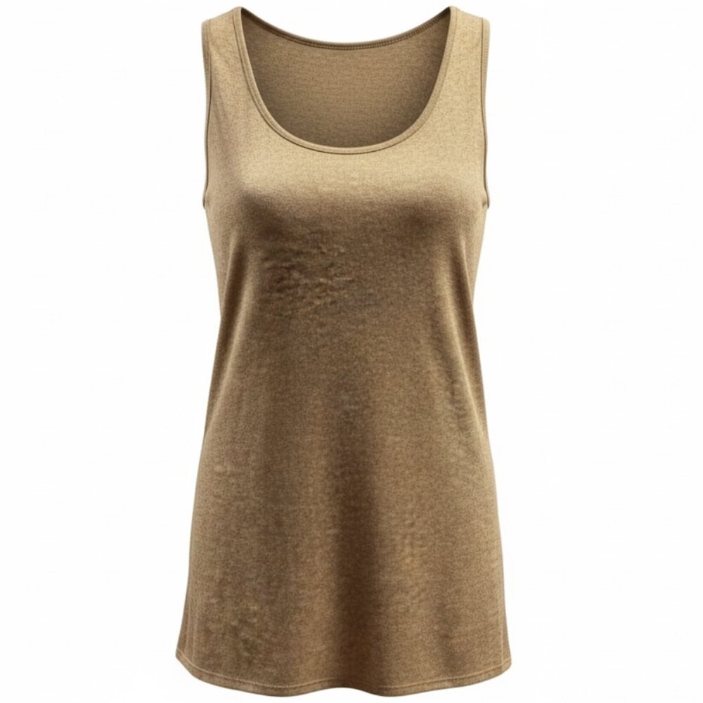 One World Tank Top Womens Medium Brown Heathered Stretch‎ Knit Sleeveless Scoop